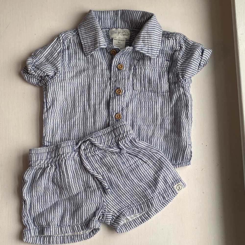 Little Planet Blue Striped Kids Matching Set